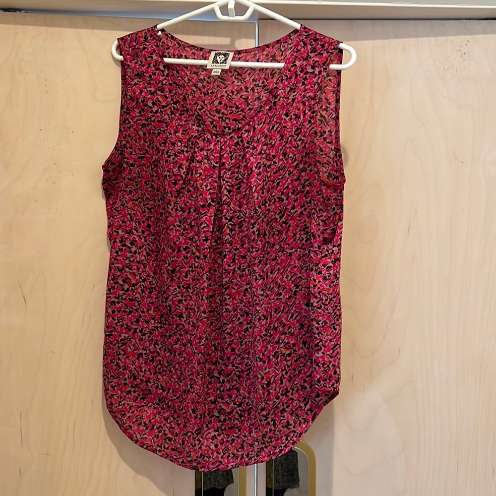 Anne Klein top. Leopard print in dark pink, tan, and black. Size large.